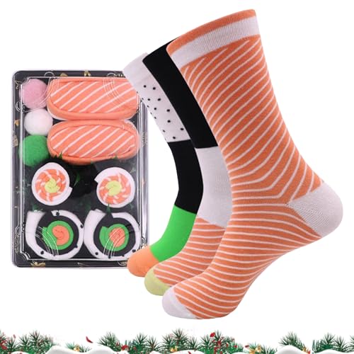 Sushi Socks For Men Tuna Salmon Cucumber Maki Sock Box Funny Sock Conversation Starting Accessory Colorful Mid-Tube Soft Cotton Socks For Birthday, Christmas Women & Men