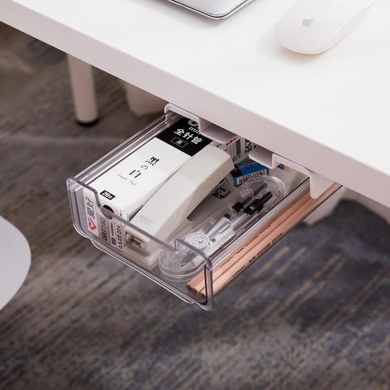 Image of oddpod Under Desk Hidden Plastic Drawer Organizer /Sliding Self-Adhesive Attachable Hidden Table Storage Tray for Office, Home & School - Small