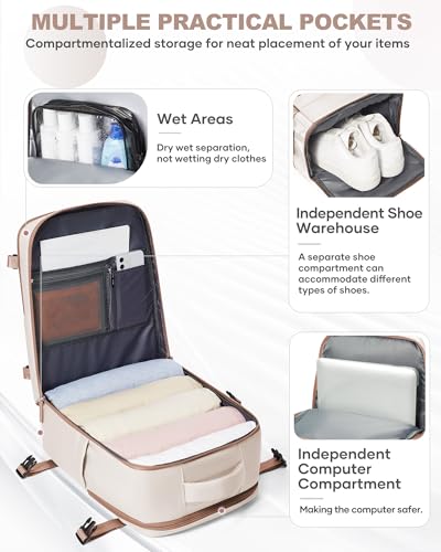 Image of coowoz Travel Backpack Carry On for Women Man Gym Backpacks with Laptop Compartment Mochila de Viaje Teacher Personal Item Backpack Airplane Accessories Must Haves Beige Brown 20L