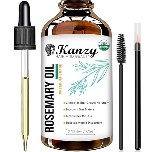 Kanzy Rosemary Oil for Hair Growth 60ml, Pure Organic Rosemary Hair Oil for Dry Damaged Hair, Beard, Eyebrow & Lash Growth as Itchy Scalp & Hair Loss Treatment for Women/Men, Massage Oil & Skin Care