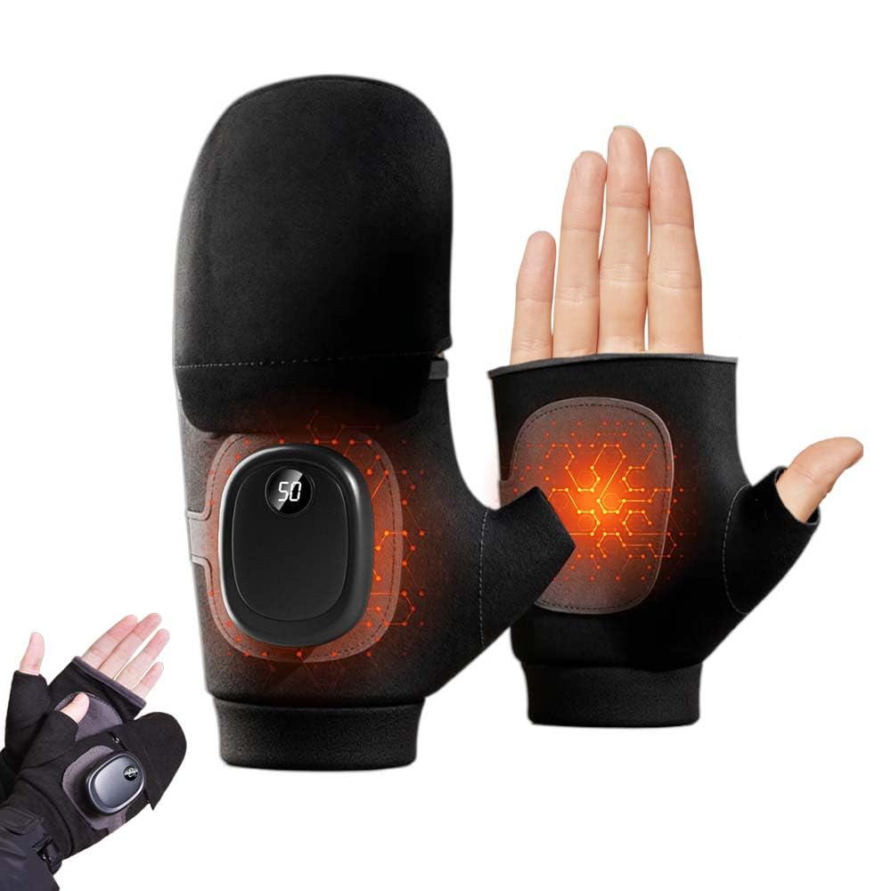 WRQIOO Rechargeable Heated Fingerless Gloves, 3 Temperature Electric Heated Gloves for Women and Men, Heated Gloves, Heating Warm Glove Mittens for Winter Work(Random Color)