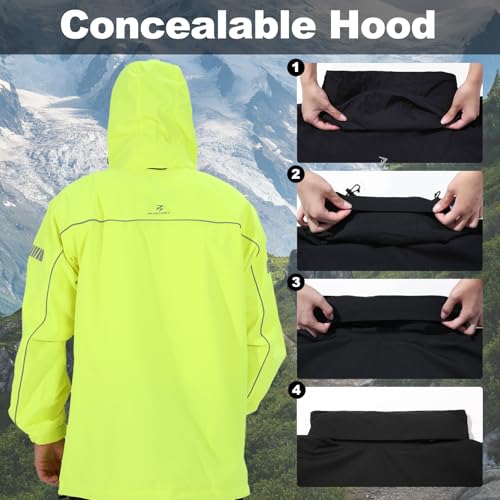 Burjosy Regenanzug Herren, Wasserdicht Regenjacke Regenhose, Packbare Leicht Reflektierende Windjacke mit Kapuze, Atmungsaktiv Fahrrad Regenmantel für Outdoor Wandern Camping
