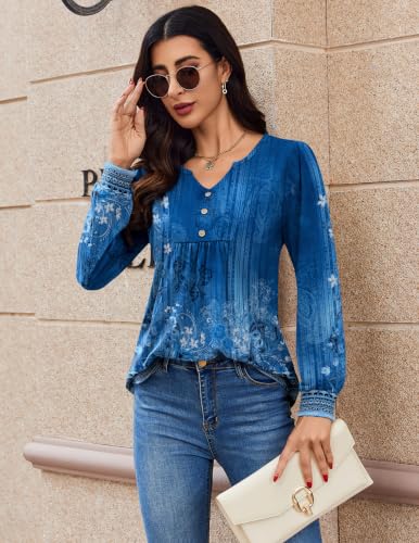 Image of Zeagoo Womens Long Sleeve Tops Fall V Neck Shirt Casual Pleated Tunic Top