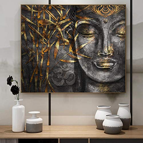 Art mural bouddhisme abstrait LSYALUCK peinture sur toile premium 80x120cm encadrée