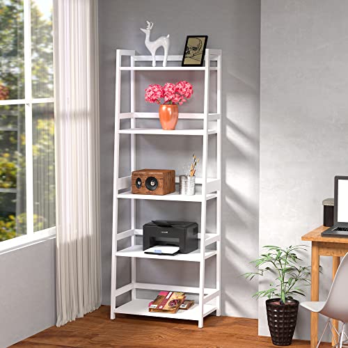 Wtz Upgraded Bookshelf, Storage Book Shelves, 5 Tier Tall Bookcase, Modern Open Ladder Shelf For Bedroom, Living Room, Bathroom, Kids Room, Office, Mc-509 (White) #TOP6