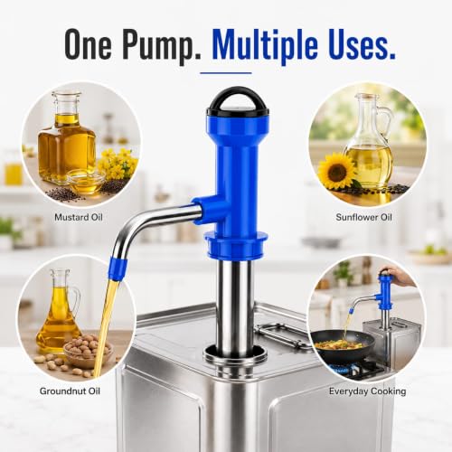 Image of Manual Hand Pump for Oil, Fuel and Other fluids for Kitchen, Garage, Useful for 15 litres Tin Cans, Bottle Fuel Transfer, Oil Dispenser Pump (Stainless Steel)