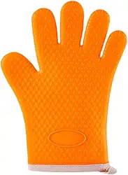 Luvas de forno de silicone com 5 dedos, luvas de cozinha para forno, laranja, resistentes ao calor, perfeitas para confeitarias, pizzarias, padarias, panelas quentes.