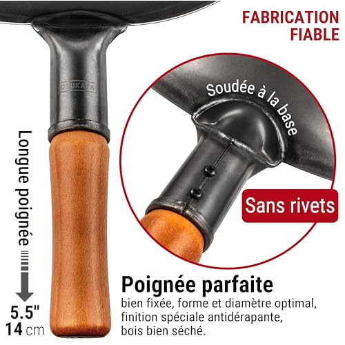 Wok 34 cm acier carbone pré-assaisonné, YOSUKATA – Image 5