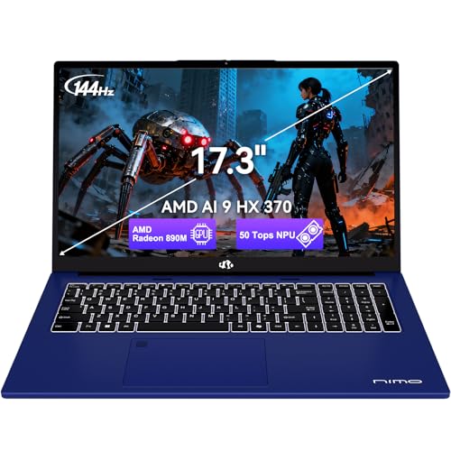 Image of NIMO AI Copilot+ PC Business-Laptop, 17.3 inch Laptop, AMD Ryzen AI 370(12C /24T, 50 Tops NPU), Radeon 890M, 64GB RAM 4TB SSD, 144Hz, PD 100W USB-C 4.0, AI-PC with Wi-Fi 6E for Working Business Creation