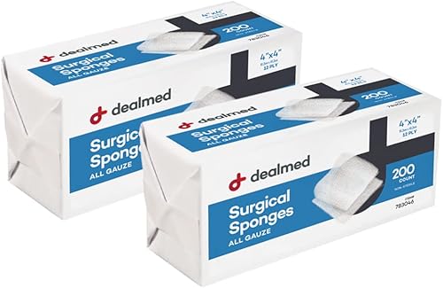 Dealmed Esponjas quirúrgicas de 4 x 4 pulgadas, 12 capas, almohadillas de gasa tejidas absorbentes, no estériles para el cuidado de heridas para kit