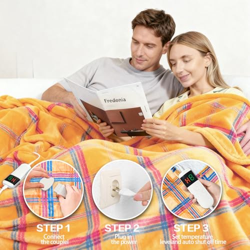 Image of Electric Blanket Heated Twin, Soft Flannel 62 inchx84 inch Plaid Heating Blanket with 8 Hours Auto Off 10 Fast Heating Levels Machine Washable Sherpa Heated Blanket with Overheating Protection