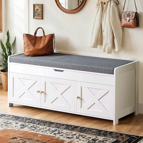 Amada Shoe Storage Bench, Entryway Bench with Cushioned Seat &