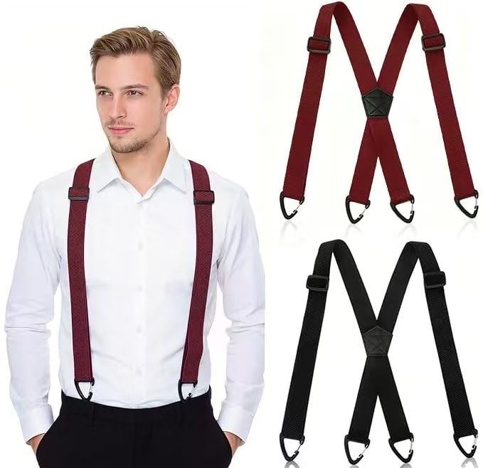 Oppeeye 4 Clip Suspenders for Men X Back Hidden Suspenders for Men Under Clothing 1.5 Inch Heavy Duty Under Clothing Brace with Adjustable Clips 2 Pcs