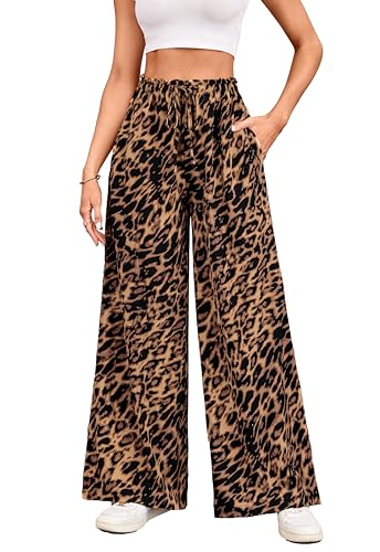 VOGMATE Hose Damen Wide Leg Culottes Hosen Schicke Y2K Leopardenmuster Freizeithose Bequeme Trainingshose Leicht und Ele...