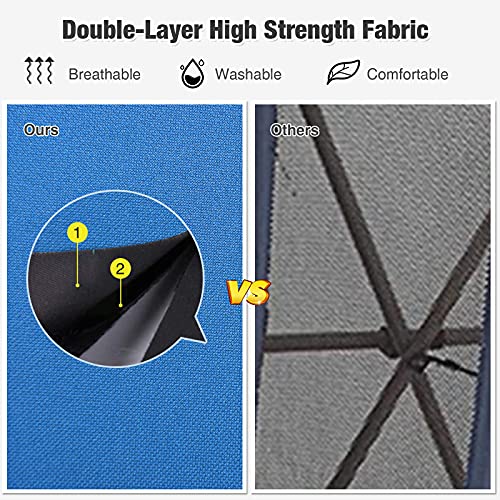 COSTWAY Folding Camping Bed, Heavy Duty Outdoor Sleeping Cot with Detachable Headrest, Side Pocket and Carry Bag, Portable Extra Wide Camp Lounger Bed for Travel Beach Office (Blue) - Image 3