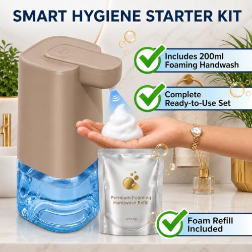 Image of Automatic Foaming Soap Dispenser with 200ml Foaming Handwash Refill Included, 350ml Touchless Soap Dispenser, Smart Infrared Sensor,IPX4 Waterproof for Kitchen & Bathroom (Pink)