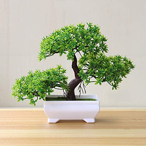 Gemini_mall - Pino bonsai, fiori artificiali, pino finto, piante da vaso, ornamenti, decorazioni per la casa, colore: verde