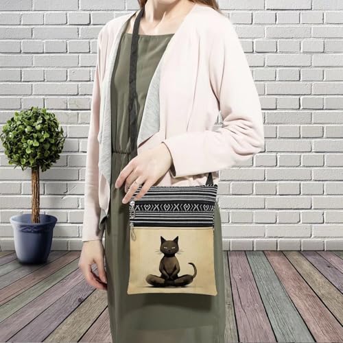 Yoga Cat Messenger Bag Small Ethnic Pattern Printed Adjustable Strap Crossbody Zipper Bag Yoga Cat Phone Bag Wallet Cute Shoulder Handbag for Women Friends -23
