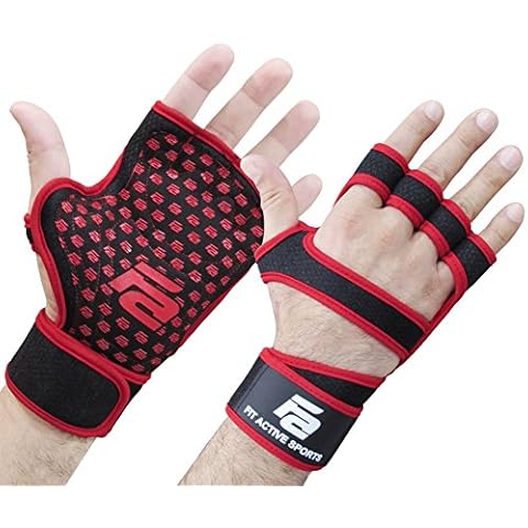 Fit Active Sports RX1 Weight Lifting Gloves with Built in Wrist Wraps for Gym Workout, Cross Training, Weightlifting & Pull Ups - Full Palm Protection Men & Women Cover