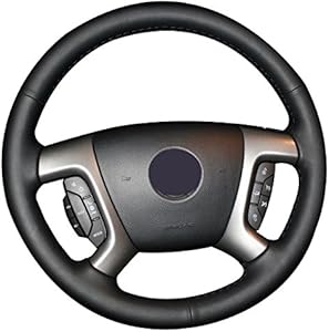 Loncky Genuine Leather Steering Wheel Cover for Chevrolet 2008-2013 Silverado 1500 /Silverado 2500 3500/2007-2014 Tahoe/2007-2014 Suburban 1500 /2007-2013 Avalanche 1500/2009-2015 Traverse/Express