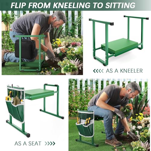 Image of Garden Kneeler and Seat, 10.2 inch Stable and Save Anti-Tipping with Handle | Multifunctional Gardening Stool for Seniors Kneeler Bench, Gardening Gifts for Women, Seniors Grandparents, Green