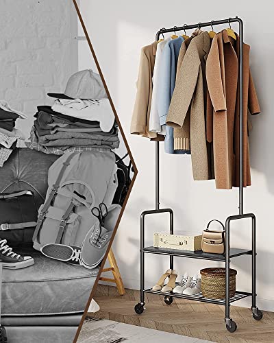 Labonida Rolling Clothing Rack - Space-Saving Clothes Rack On Wheels - Portable Hanging Storage Organizer With 2 Shelves - Sturdy Metal Garment Rack For Home & Business (Black, Industrial Style) #TOP2