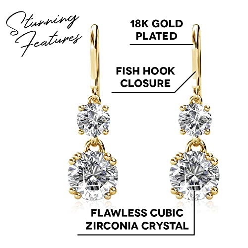 Cate & Chloe Kadence White Gold Dangle Earrings, 18K White Gold Plated Earrings With Crystals, Women's Round Cut Crystal Earrings (Yellow Gold) #TOP1