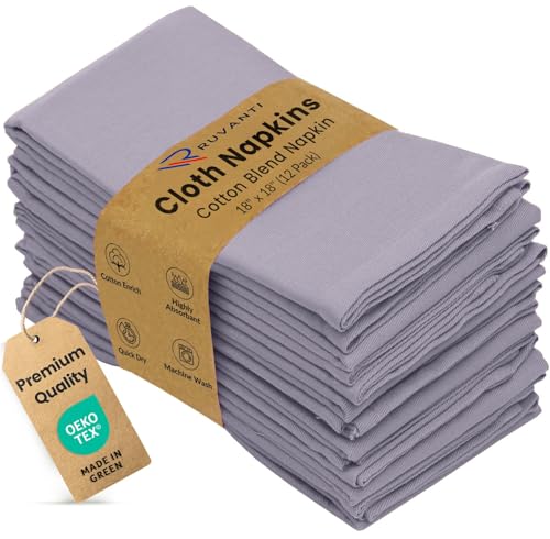 Image of Ruvanti Cloth Napkins Set of 12, Cotton Enrich 18 inchx18 inch - Coffee Grey | Washable, Soft, Durable & Absorbent Everyday Napkins. For Home, hotel, Wedding Napkins, Thanksgiving, Christmas Dinner Napkin