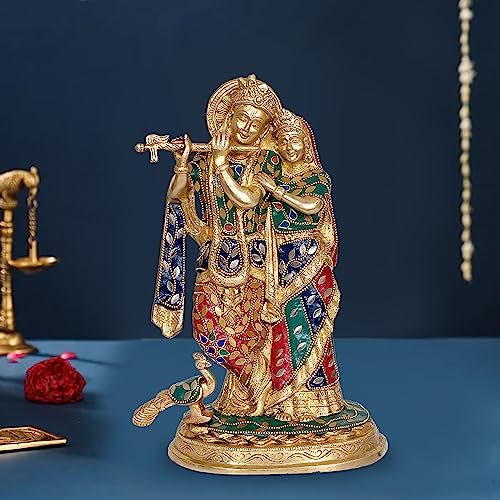 Amazon Brand - Umi Brass Radha Krishna Idol Statue with Peacock f...