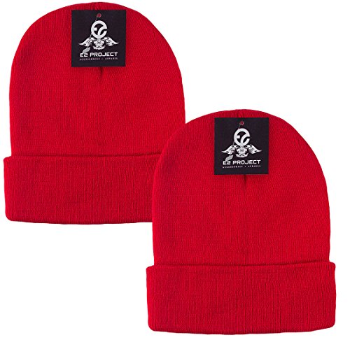 2 Pack Classic Solid Color Ski & Winter Cuff Beanie Skull Cap for Men or Women