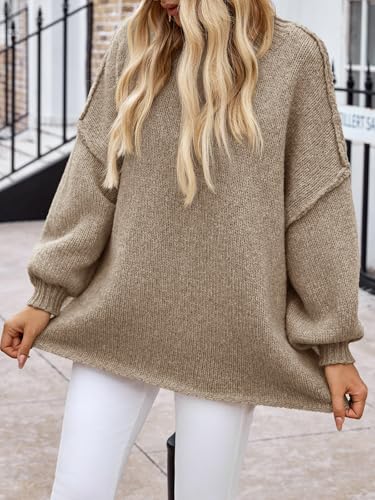 Saodimallsu Womens Oversized Sweater Chunky Crew Neck Long Lantern Sleeve Knit Fall Trendy Tunic Sweaters Top4
