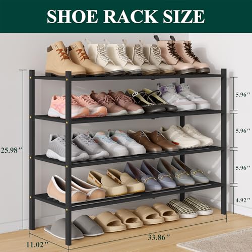 Image of Smiry Bamboo Shoe Rack, 5 Horizontal Slats, 4 Tier - 33.9 inch Wide, Black