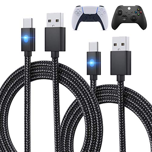 3 m Ladekabel für PS5 Controller, Xbox Series X/S Controller/Switch Pro Controller, Ersatz-USB-Ladekabel, Nylon geflochten, Typ-C Anschlüsse, Zubehör für Playstation 5/Xbox Serie X