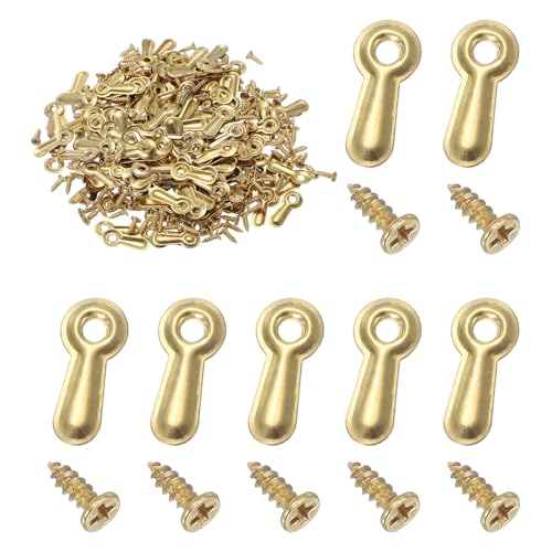 Image of uxcell 200pcs Picture Frame Backing Clips, 0.75 inch Photo Frame Turn Buttons Fasteners Hardware Corner Clip with 200pcs Screw for Hanging Pictures Craft Drawings, Gold