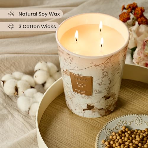 Image of M&SENSE Extra Large Candle 35oz 150H Santal Scented 3-Wick Highly Scented Jar Candles, XL Candle for Home Decor, Long Lasting Aromatherapy Candle for Stress Relief, Meditation