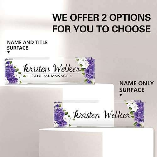 Image of Custom Name Plate for Desk, Desk Name Plate Personalized, Office Decor for Women, Acrylic Desktop Accessories, Office Appreciation Gifts for Boss Social Workers Nurse Teacher Employee(Purple Flowers)
