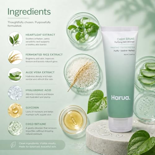 Image of Harua Calm Ritual Purifying Gel Cleanser with Heartleaf and Fermented Rice for Deep Cleansing, 100 ml