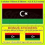 Libyen ehemaligen Libyen Flagge 10,9 cm 110) Vinyl Bumper Aufkleber, Aufkleber X1 + 2 Bonus