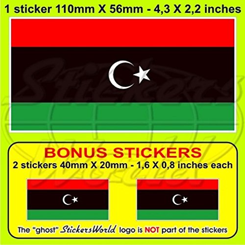 Libyen ehemaligen Libyen Flagge 10,9 cm 110) Vinyl Bumper Aufkleber, Aufkleber X1 + 2 Bonus