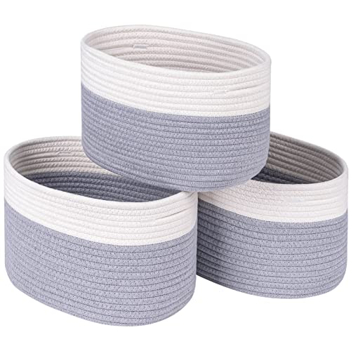 Image of CubesLand Off White/Grey Storage Baskets Bins for Shelves/Organizing,Woven Cube Storage Baskets Bins for Storage, Organizing Baskets,Decor Woven Rope Baskets,Long-lasting Stylish,3pack