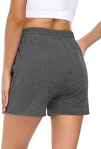 Shorts Femmes Coton Shorts de Sport Bermudas Pantalon Court Décontracté de Survêtement Jogging Fitness Sport Training Yoga Tennis Joggers D'été pour Femmes (Gris Profond, L) – vue 2