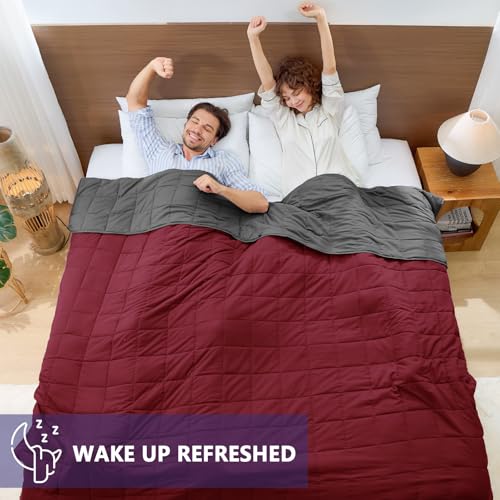 Image of yescool Weighted Blanket for Adults (17 lbs, 60 inch x 80 inch, Red Grey) Cooling Heavy Blanket for Sleeping Perfect for 110-130 lbs, Queen Size Breathable Blanket with Premium Glass Bead, Machine Washable
