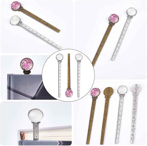 Miniatura 10 de SUNNYCLUE Juego de 6 marcapáginas de metal para bricolaje, 12 unidades, piedra natural, cabujones ovalados, regla, marcapáginas, marcapáginas,