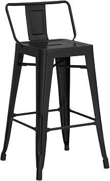 24 inch Metal Bar Stools Set of 4 Modern Counter Height Stools with Backs Industrial Low Back Bar Chairs for Indoor Outdoor Matte Black