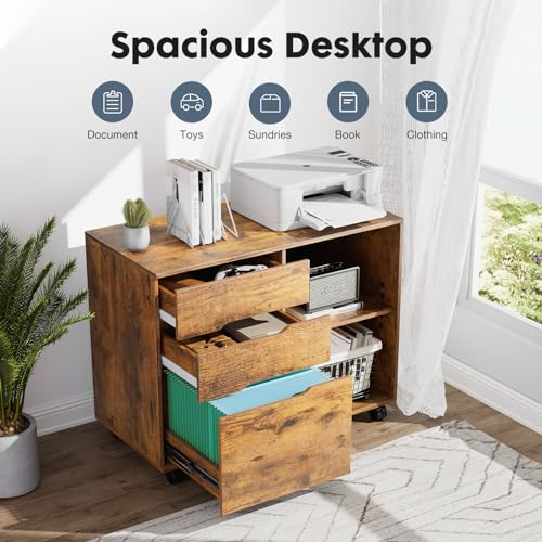 image for DUMOS Lateral File Cabinet with 3 Drawers Rolling Filing Cabinets Unde