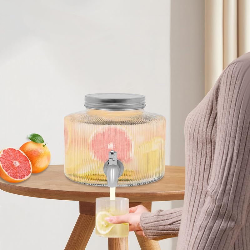 Dispensador de bebidas de cristal de 2,8 l con grifo de acero inoxidable y tapa, recipiente para bebidas para agua, zumos, vino, té helado, sangría, para frigorífico, fiesta, boda, hogar