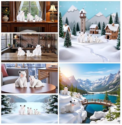 Image of Mini Polar Bear Figurines, 3 Pack Resin Arctic Animal Statues for Christmas Village Accessories, Winter Tabletop Decor, Fairy Gardens and Home Display