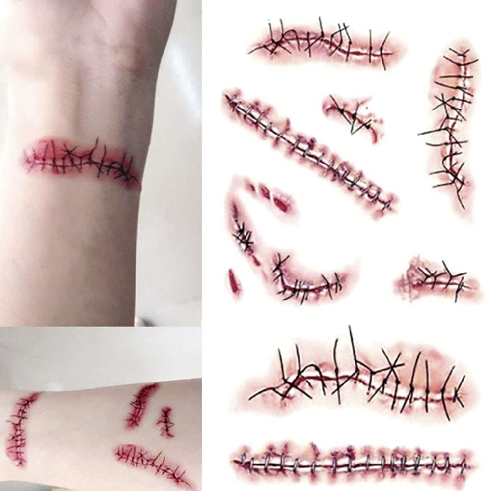 Amazon Co Jp ハロウィン 傷シール 特殊メイク 傷メイク キズシール ゾンビメイク タトゥーシール 傷 傷口 グッズ 血糊 血のり メイク ゾンビメイク ゾンビ 囚人 コスプレ 仮装 特殊メイク 雑貨 ホラー リアル 本格的 誕生日 飾り付け ホビー