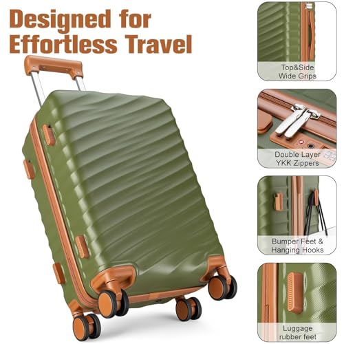 Image of Luggage Sets 3 Piece with Spinner Wheels, Lightweight PC Hardside Suitcase with TSA Lock & YKK Zippers, 20 Inch Carry On Luggage with Travel Bag for Men and Women, Pink
