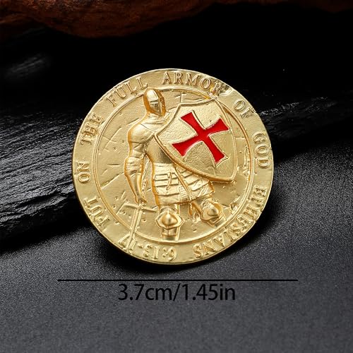 Image of Gold-Tone Knights Templar Brooch Medieval Knight Armor Pin - inchPut on the Full Armor of God inch Ephesians 6:13-17 Inspirational Brooch Religious Jewelry